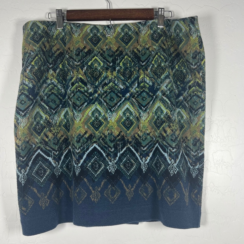 J. Jill Women Blue Green Ikat Geometric Pencil Skirt L Petite KSK043932
